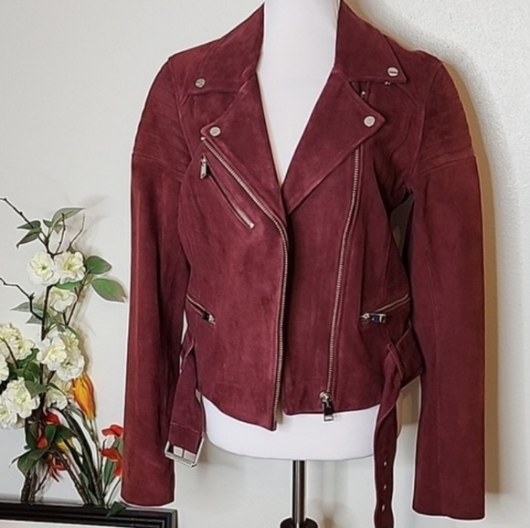 LaMarque Laetica Burgundy Leather Suede Moto Biker Jacket Luxury Celeb Style - Picture 11 of 14
